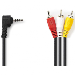 CAVO AV JACK 3,5mm 4 POLI 90° MASCHIO A 3xRCA MASCHIO 2MT NERO