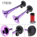 178dB 2x Purple Train Boat Motorbike Car Dual Tone Air Horn Trumpet +Compressor3