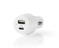 Caricabatterie per Auto 3A USB-A/USB-C Power Delivery 18W Bianco