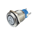 PULSANTE IN METALLO ANTIVANDALO 19MM LED BIANCO 3 CONTATTI SIMBOLO CAMPANELLO IP67 250VAC 5A