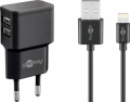 SET DI RICARICA Apple Lightning doppio USB 12W CARICATORE+CAVO 2,4A 1MT