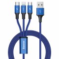 CAVO USB 3IN1 MICRO USB TYPE-C LIGHTNING RICARICA E DATI TELATO BLU ELETTRICO 1,2MT