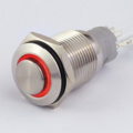 INTERRUTTORE  METALLO 16MM 3 CONTATTI, LED 12V ANELLO LUMINOSO ROSSO IP67