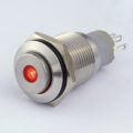 INTERRUTTORE IN METALLO 16 MM. 3 CONTATTI, LED 12 V PUNTO LUMINOSO VERDE IP 67