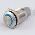 PULSANTE IN METALLO FORO 16MM IP67 250VAC 3A LUCE BLU 12VDC NC NO COM